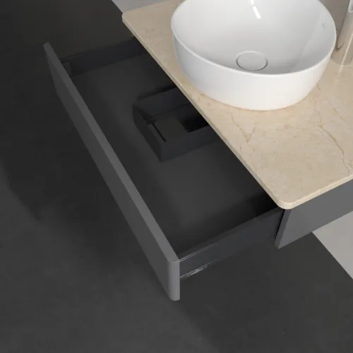 Bild von VILLEROY BOCH Antao Waschbeckenunterschrank, 1 Auszug, 800 x 190 x 500 mm, Front ohne Struktur, Anthracite Matt Lacquer / Botticino #K08053GK