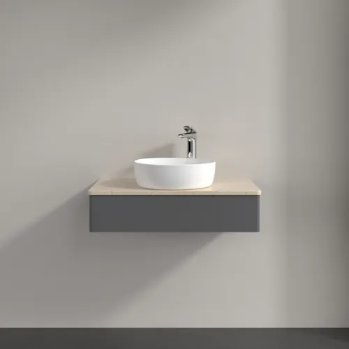 Bild von VILLEROY BOCH Antao Waschbeckenunterschrank, 1 Auszug, 800 x 190 x 500 mm, Front ohne Struktur, Anthracite Matt Lacquer / Botticino #K08053GK