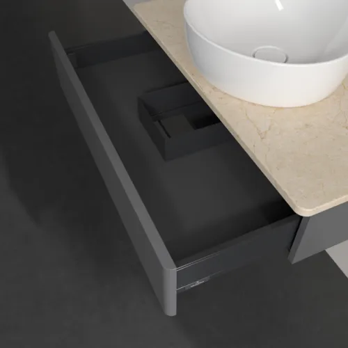 Bild von VILLEROY BOCH Antao Waschbeckenunterschrank, 1 Auszug, 800 x 190 x 500 mm, Front ohne Struktur, Anthracite Matt Lacquer / Botticino #K08053GK