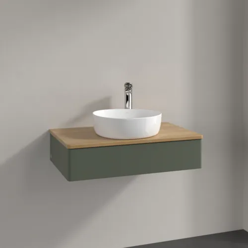 Bild von VILLEROY BOCH Antao Waschbeckenunterschrank, 1 Auszug, 800 x 190 x 500 mm, Front ohne Struktur, Leaf Green Matt Lacquer / Honey Oak #K08051HL