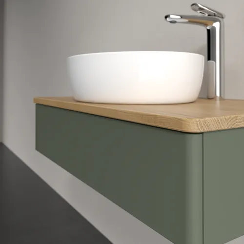 Bild von VILLEROY BOCH Antao Waschbeckenunterschrank, 1 Auszug, 800 x 190 x 500 mm, Front ohne Struktur, Leaf Green Matt Lacquer / Honey Oak #K08051HL
