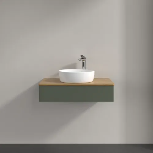 Bild von VILLEROY BOCH Antao Waschbeckenunterschrank, 1 Auszug, 800 x 190 x 500 mm, Front ohne Struktur, Leaf Green Matt Lacquer / Honey Oak #K08051HL