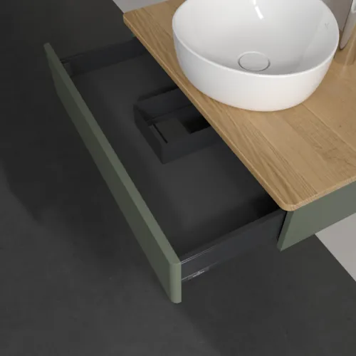 Bild von VILLEROY BOCH Antao Waschbeckenunterschrank, 1 Auszug, 800 x 190 x 500 mm, Front ohne Struktur, Leaf Green Matt Lacquer / Honey Oak #K08051HL