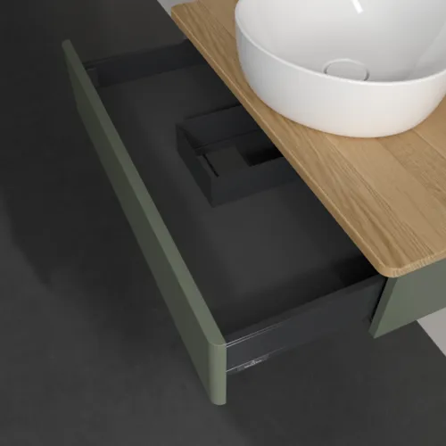 Bild von VILLEROY BOCH Antao Waschbeckenunterschrank, 1 Auszug, 800 x 190 x 500 mm, Front ohne Struktur, Leaf Green Matt Lacquer / Honey Oak #K08051HL