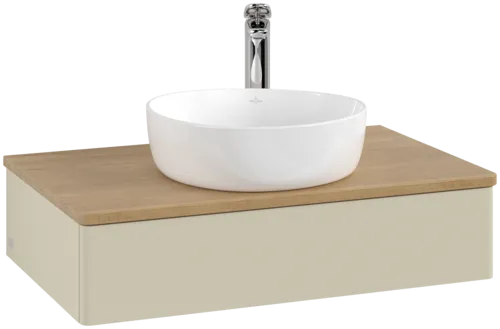 Bild von VILLEROY BOCH Antao Waschbeckenunterschrank, 1 Auszug, 800 x 190 x 500 mm, Front ohne Struktur, Silk Grey Matt Lacquer / Honey Oak #K08051HJ