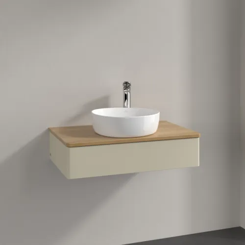 Bild von VILLEROY BOCH Antao Waschbeckenunterschrank, 1 Auszug, 800 x 190 x 500 mm, Front ohne Struktur, Silk Grey Matt Lacquer / Honey Oak #K08051HJ