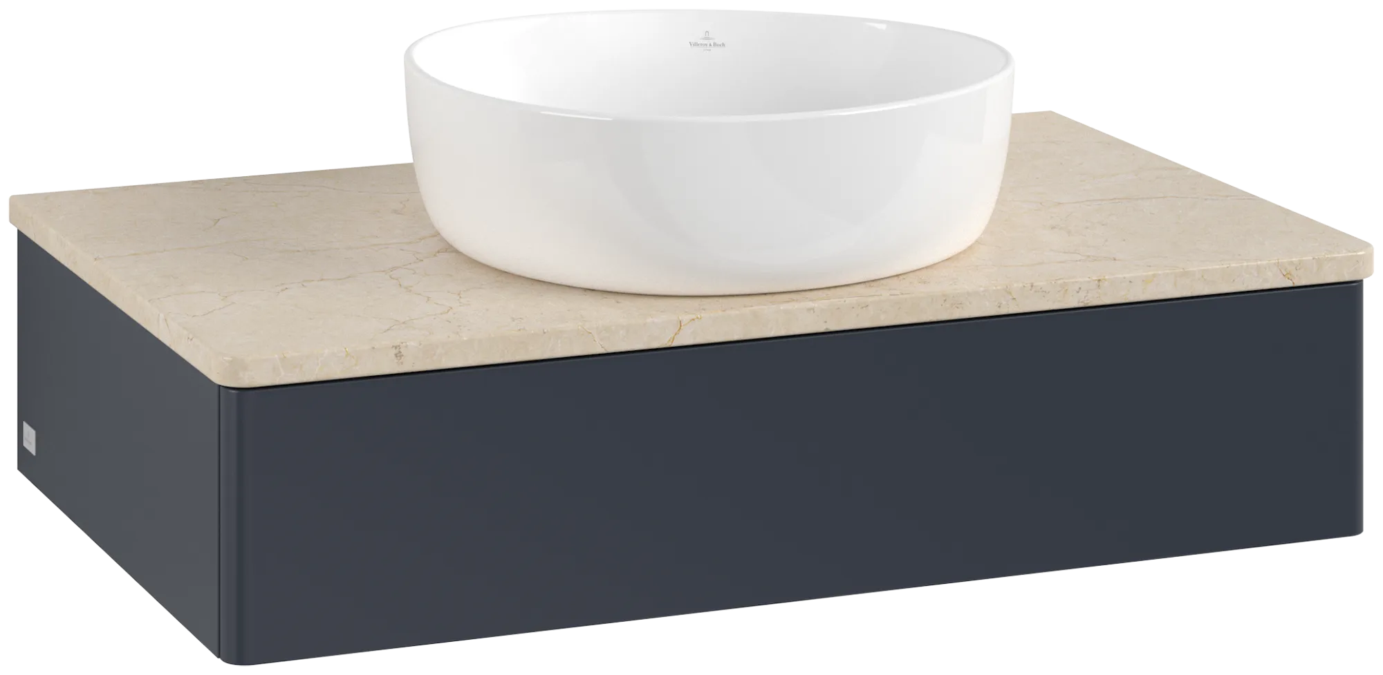 Bild von VILLEROY BOCH Antao Waschbeckenunterschrank, 1 Auszug, 800 x 190 x 500 mm, Front ohne Struktur, Midnight Blue Matt Lacquer / Botticino #K08013HG