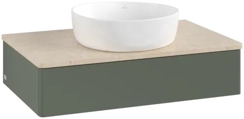 Bild von VILLEROY BOCH Antao Waschbeckenunterschrank, 1 Auszug, 800 x 190 x 500 mm, Front ohne Struktur, Leaf Green Matt Lacquer / Botticino #K08013HL