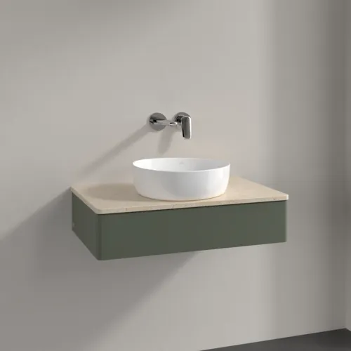 Bild von VILLEROY BOCH Antao Waschbeckenunterschrank, 1 Auszug, 800 x 190 x 500 mm, Front ohne Struktur, Leaf Green Matt Lacquer / Botticino #K08013HL