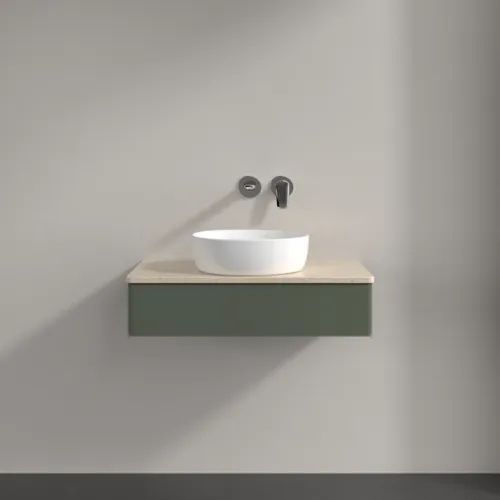 Bild von VILLEROY BOCH Antao Waschbeckenunterschrank, 1 Auszug, 800 x 190 x 500 mm, Front ohne Struktur, Leaf Green Matt Lacquer / Botticino #K08013HL