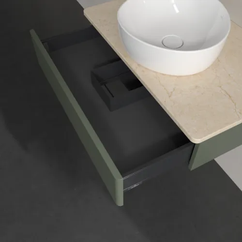 Bild von VILLEROY BOCH Antao Waschbeckenunterschrank, 1 Auszug, 800 x 190 x 500 mm, Front ohne Struktur, Leaf Green Matt Lacquer / Botticino #K08013HL