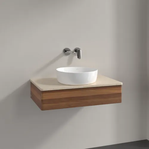 Bild von VILLEROY BOCH Antao Waschbeckenunterschrank, 1 Auszug, 800 x 190 x 500 mm, Front ohne Struktur, Warm Walnut / Botticino #K08013HM