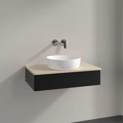 Bild von VILLEROY BOCH Antao Waschbeckenunterschrank, 1 Auszug, 800 x 190 x 500 mm, Front mit Struktur, Black Matt Lacquer / Botticino #K08113PD