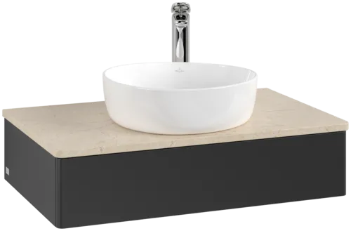 Bild von VILLEROY BOCH Antao Waschbeckenunterschrank, 1 Auszug, 800 x 190 x 500 mm, Front ohne Struktur, Black Matt Lacquer / Botticino #K08053PD