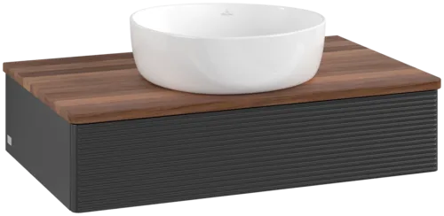 Bild von VILLEROY BOCH Antao Waschbeckenunterschrank, 1 Auszug, 800 x 190 x 500 mm, Front mit Struktur, Black Matt Lacquer / Warm Walnut #K08112PD