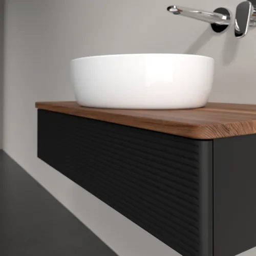 Bild von VILLEROY BOCH Antao Waschbeckenunterschrank, 1 Auszug, 800 x 190 x 500 mm, Front mit Struktur, Black Matt Lacquer / Warm Walnut #K08112PD