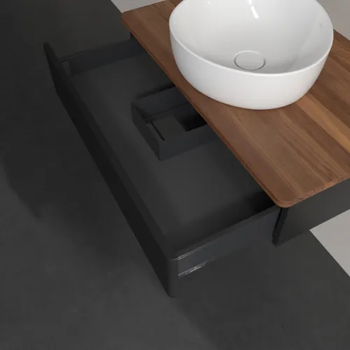 Bild von VILLEROY BOCH Antao Waschbeckenunterschrank, 1 Auszug, 800 x 190 x 500 mm, Front mit Struktur, Black Matt Lacquer / Warm Walnut #K08112PD