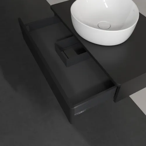 Bild von VILLEROY BOCH Antao Waschbeckenunterschrank, 1 Auszug, 800 x 190 x 500 mm, Front mit Struktur, Black Matt Lacquer / Black Matt Lacquer #K08110PD