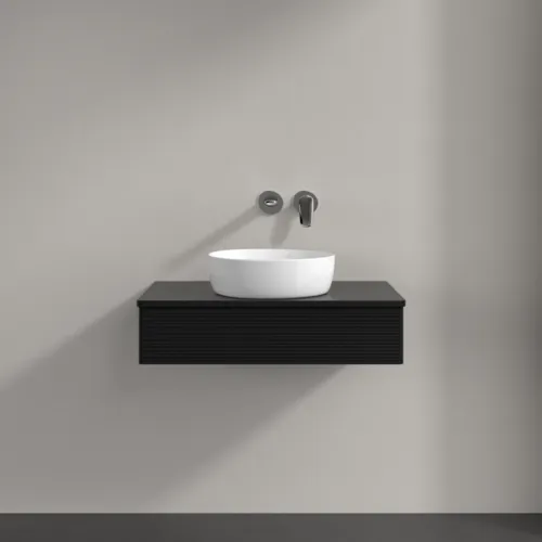 Bild von VILLEROY BOCH Antao Waschbeckenunterschrank, 1 Auszug, 800 x 190 x 500 mm, Front mit Struktur, Black Matt Lacquer / Black Matt Lacquer #K08110PD
