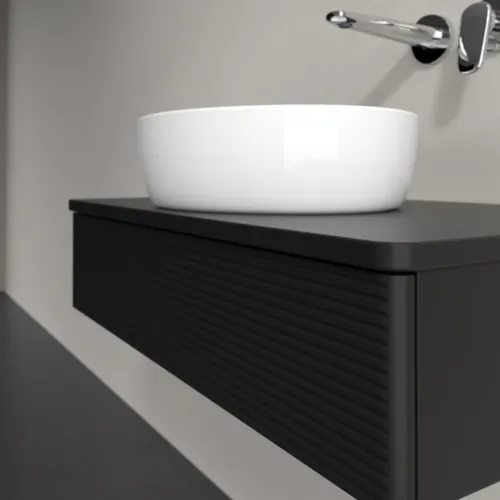 Bild von VILLEROY BOCH Antao Waschbeckenunterschrank, 1 Auszug, 800 x 190 x 500 mm, Front mit Struktur, Black Matt Lacquer / Black Matt Lacquer #K08110PD