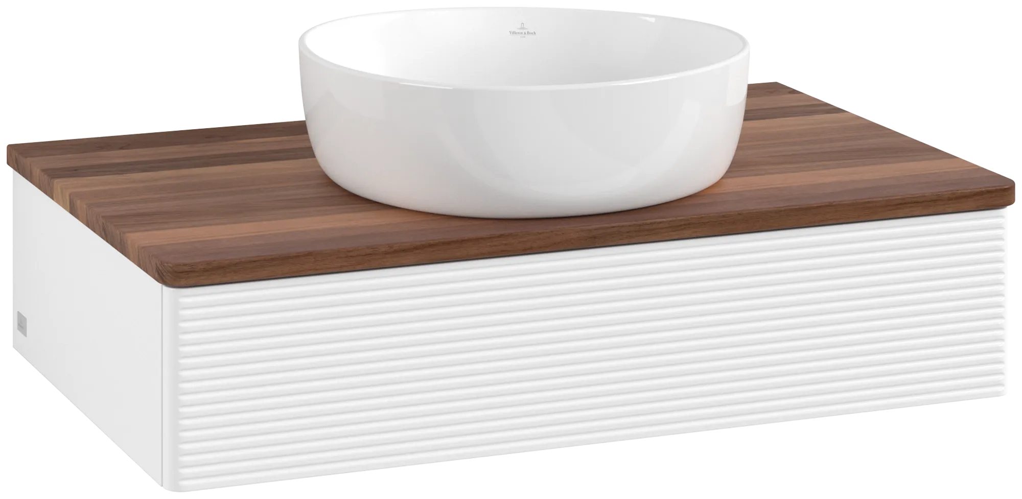 Bild von VILLEROY BOCH Antao Waschbeckenunterschrank, 1 Auszug, 800 x 190 x 500 mm, Front mit Struktur, White Matt Lacquer / Warm Walnut #K08112MT