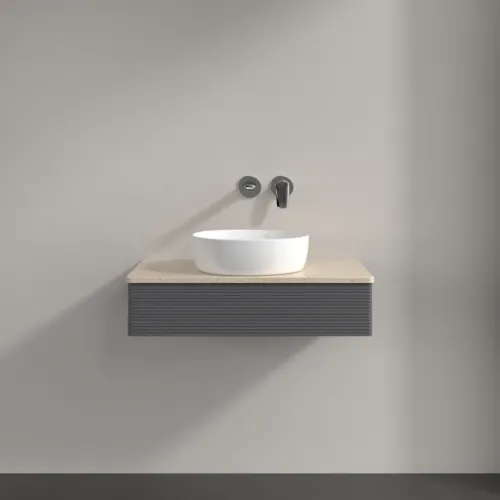 Bild von VILLEROY BOCH Antao Waschbeckenunterschrank, 1 Auszug, 800 x 190 x 500 mm, Front mit Struktur, Anthracite Matt Lacquer / Botticino #K08113GK