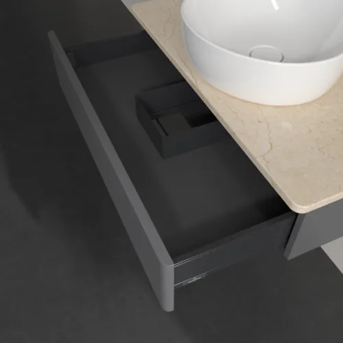 Bild von VILLEROY BOCH Antao Waschbeckenunterschrank, 1 Auszug, 800 x 190 x 500 mm, Front mit Struktur, Anthracite Matt Lacquer / Botticino #K08113GK