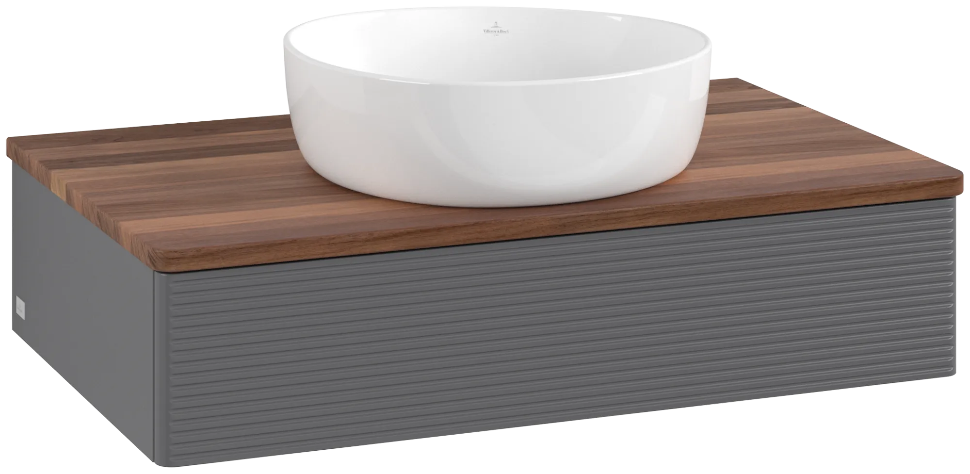 Bild von VILLEROY BOCH Antao Waschbeckenunterschrank, 1 Auszug, 800 x 190 x 500 mm, Front mit Struktur, Anthracite Matt Lacquer / Warm Walnut #K08112GK