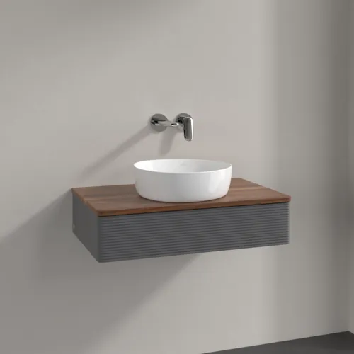 Bild von VILLEROY BOCH Antao Waschbeckenunterschrank, 1 Auszug, 800 x 190 x 500 mm, Front mit Struktur, Anthracite Matt Lacquer / Warm Walnut #K08112GK