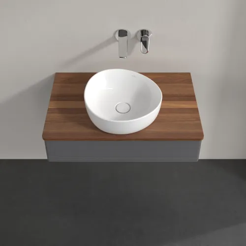 Bild von VILLEROY BOCH Antao Waschbeckenunterschrank, 1 Auszug, 800 x 190 x 500 mm, Front mit Struktur, Anthracite Matt Lacquer / Warm Walnut #K08112GK