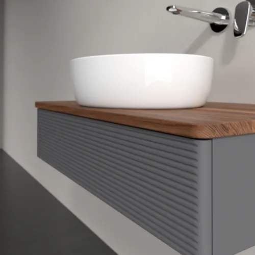 Bild von VILLEROY BOCH Antao Waschbeckenunterschrank, 1 Auszug, 800 x 190 x 500 mm, Front mit Struktur, Anthracite Matt Lacquer / Warm Walnut #K08112GK