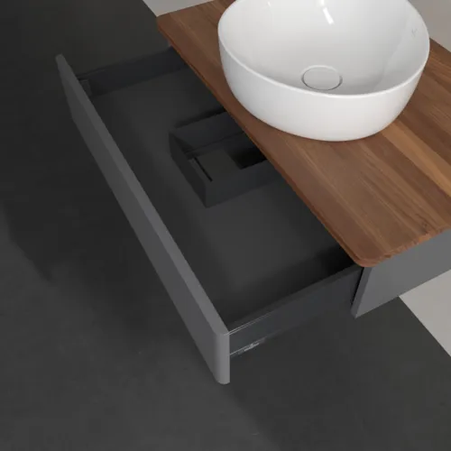 Bild von VILLEROY BOCH Antao Waschbeckenunterschrank, 1 Auszug, 800 x 190 x 500 mm, Front mit Struktur, Anthracite Matt Lacquer / Warm Walnut #K08112GK