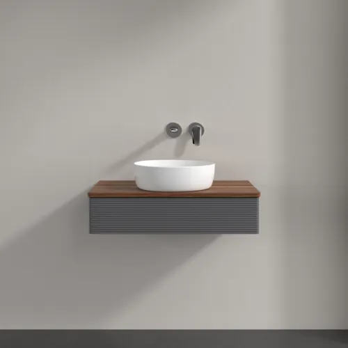 Bild von VILLEROY BOCH Antao Waschbeckenunterschrank, 1 Auszug, 800 x 190 x 500 mm, Front mit Struktur, Anthracite Matt Lacquer / Warm Walnut #K08112GK