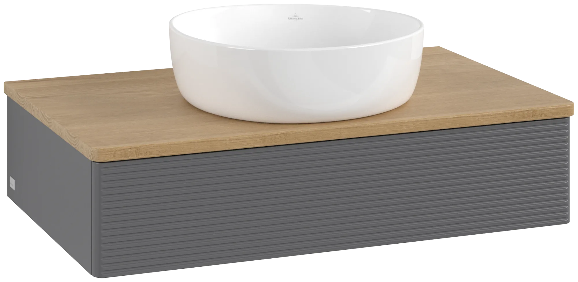 Bild von VILLEROY BOCH Antao Waschbeckenunterschrank, 1 Auszug, 800 x 190 x 500 mm, Front mit Struktur, Anthracite Matt Lacquer / Honey Oak #K08111GK