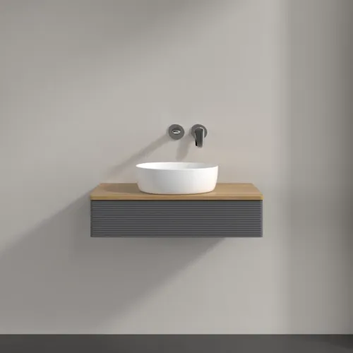 Bild von VILLEROY BOCH Antao Waschbeckenunterschrank, 1 Auszug, 800 x 190 x 500 mm, Front mit Struktur, Anthracite Matt Lacquer / Honey Oak #K08111GK