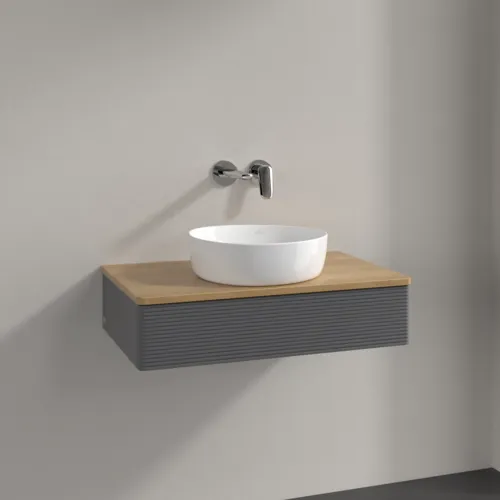Bild von VILLEROY BOCH Antao Waschbeckenunterschrank, 1 Auszug, 800 x 190 x 500 mm, Front mit Struktur, Anthracite Matt Lacquer / Honey Oak #K08111GK
