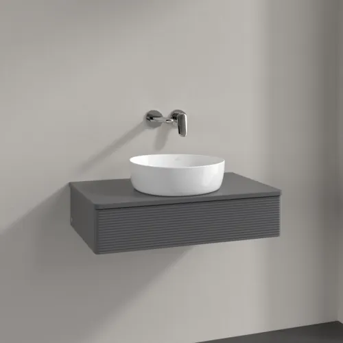 Bild von VILLEROY BOCH Antao Waschbeckenunterschrank, 1 Auszug, 800 x 190 x 500 mm, Front mit Struktur, Anthracite Matt Lacquer / Anthracite Matt Lacquer #K08110GK