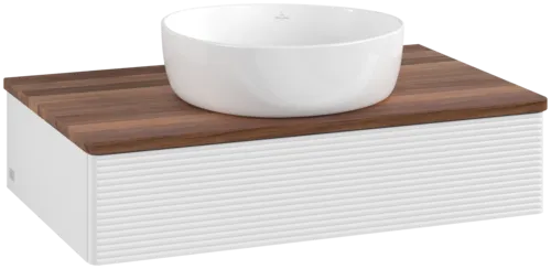 Bild von VILLEROY BOCH Antao Waschbeckenunterschrank, 1 Auszug, 800 x 190 x 500 mm, Front mit Struktur, Glossy White Lacquer / Warm Walnut #K08112GF