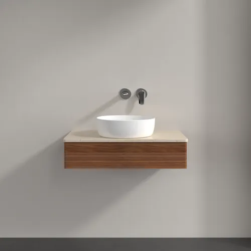 Bild von VILLEROY BOCH Antao Waschbeckenunterschrank, 1 Auszug, 800 x 190 x 500 mm, Front mit Struktur, Warm Walnut / Botticino #K08113HM