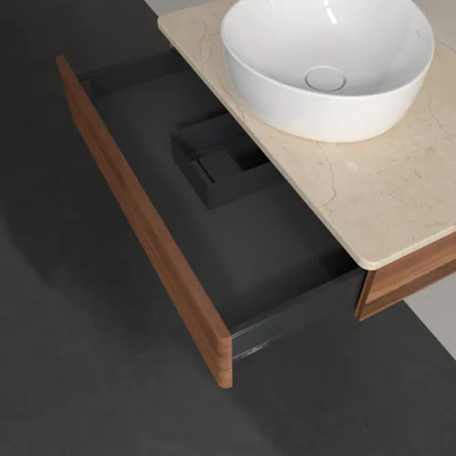 Bild von VILLEROY BOCH Antao Waschbeckenunterschrank, 1 Auszug, 800 x 190 x 500 mm, Front mit Struktur, Warm Walnut / Botticino #K08113HM
