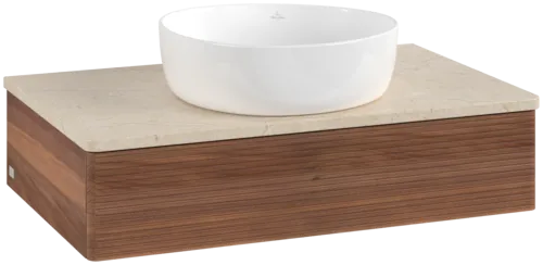 Bild von VILLEROY BOCH Antao Waschbeckenunterschrank, 1 Auszug, 800 x 190 x 500 mm, Front mit Struktur, Warm Walnut / Botticino #K08113HM