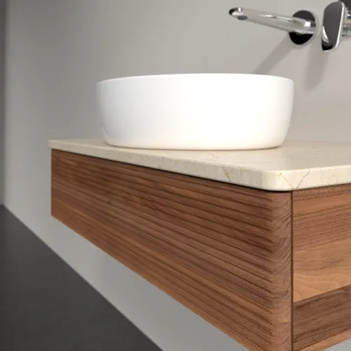 Bild von VILLEROY BOCH Antao Waschbeckenunterschrank, 1 Auszug, 800 x 190 x 500 mm, Front mit Struktur, Warm Walnut / Botticino #K08113HM