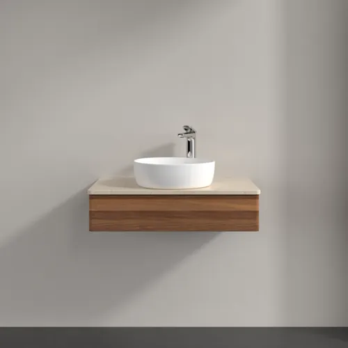 Bild von VILLEROY BOCH Antao Waschbeckenunterschrank, 1 Auszug, 800 x 190 x 500 mm, Front ohne Struktur, Warm Walnut / Botticino #K08053HM