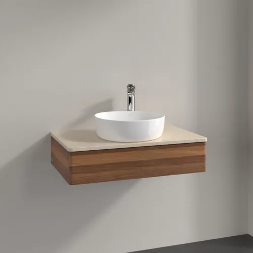Bild von VILLEROY BOCH Antao Waschbeckenunterschrank, 1 Auszug, 800 x 190 x 500 mm, Front ohne Struktur, Warm Walnut / Botticino #K08053HM