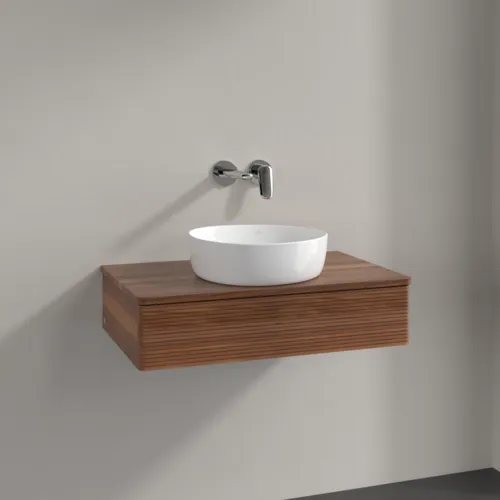 Bild von VILLEROY BOCH Antao Waschbeckenunterschrank, 1 Auszug, 800 x 190 x 500 mm, Front mit Struktur, Warm Walnut / Warm Walnut #K08112HM