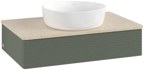 Bild von VILLEROY BOCH Antao Waschbeckenunterschrank, 1 Auszug, 800 x 190 x 500 mm, Front mit Struktur, Leaf Green Matt Lacquer / Botticino #K08113HL