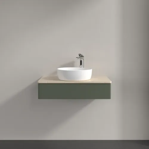 Bild von VILLEROY BOCH Antao Waschbeckenunterschrank, 1 Auszug, 800 x 190 x 500 mm, Front ohne Struktur, Leaf Green Matt Lacquer / Botticino #K08053HL