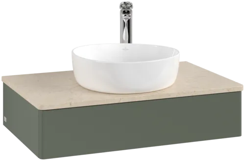 Bild von VILLEROY BOCH Antao Waschbeckenunterschrank, 1 Auszug, 800 x 190 x 500 mm, Front ohne Struktur, Leaf Green Matt Lacquer / Botticino #K08053HL