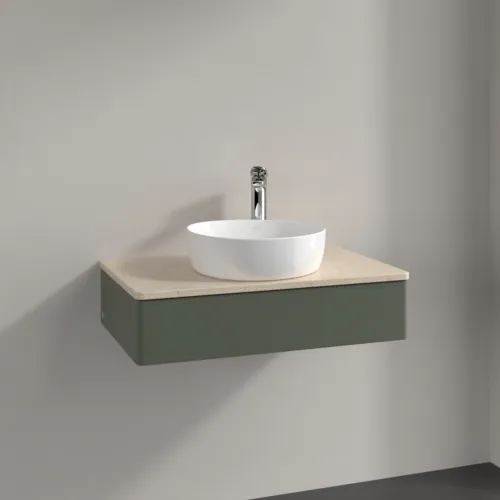 Bild von VILLEROY BOCH Antao Waschbeckenunterschrank, 1 Auszug, 800 x 190 x 500 mm, Front ohne Struktur, Leaf Green Matt Lacquer / Botticino #K08053HL