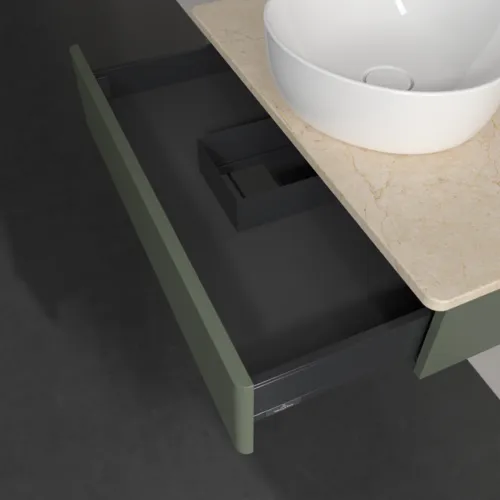 Bild von VILLEROY BOCH Antao Waschbeckenunterschrank, 1 Auszug, 800 x 190 x 500 mm, Front ohne Struktur, Leaf Green Matt Lacquer / Botticino #K08053HL